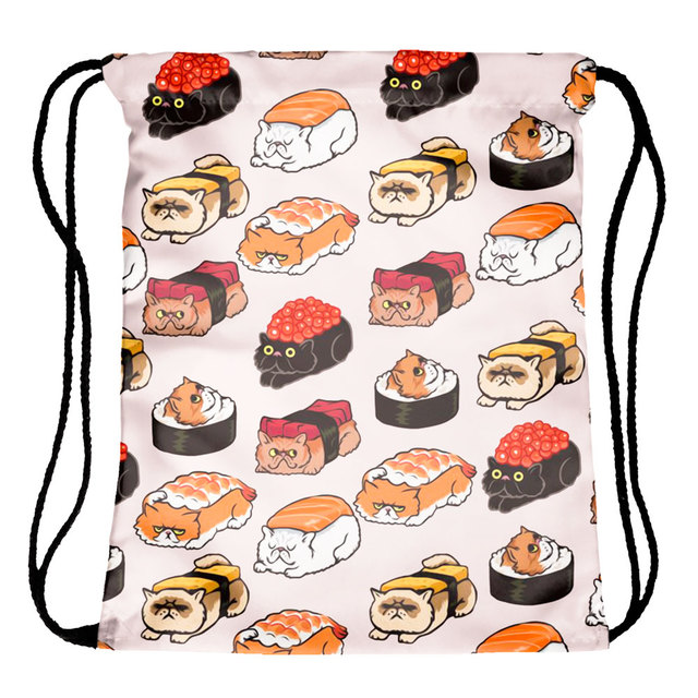 Damski plecak na buty torba strunowa Sushi Cat z motywem 3D dla dzieci do szkoły i treningu sportowego - Wianko - 5