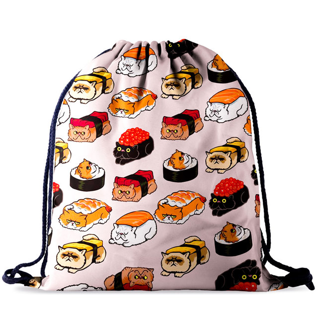 Damski plecak na buty torba strunowa Sushi Cat z motywem 3D dla dzieci do szkoły i treningu sportowego - Wianko - 7