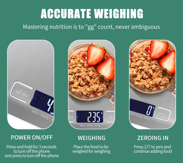 Waga kuchenna analityczna 10/5 kg ze stali nierdzewnej i wyświetlaczem LCD - idealna do diety, precyzyjne pomiary, użytkowanie domowe - Wianko - 6