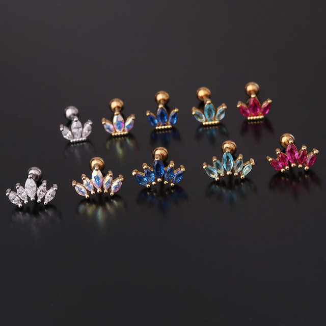 Kolczyki do Tragusu z koronkowym wzorem i kolorowym kryształem, ze stali chirurgicznej - Wianko - 25