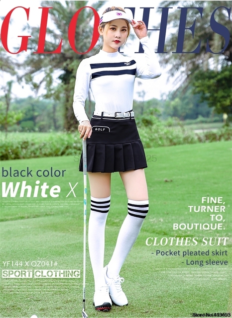 Kobieta PGM - miękki t-shirt do gry w golfa - oddychający, szybkoschnący, długi rękaw, plisowana szczupła spódnica - Wianko - 4