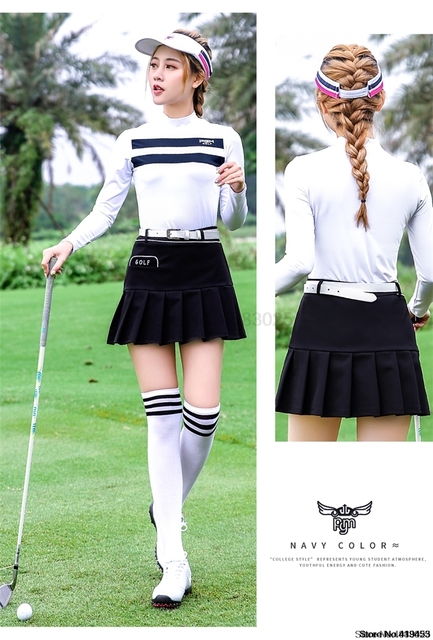 Kobieta PGM - miękki t-shirt do gry w golfa - oddychający, szybkoschnący, długi rękaw, plisowana szczupła spódnica - Wianko - 5