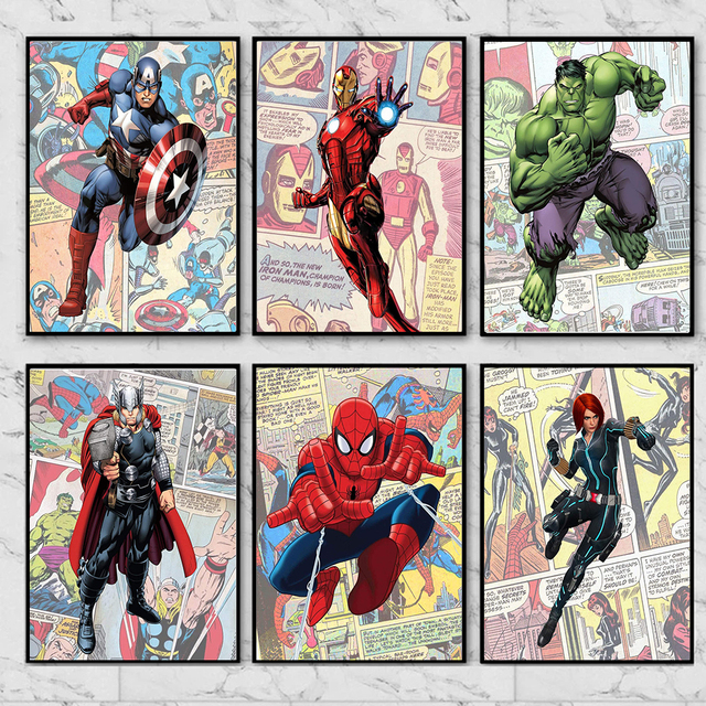 Malarstwo na płótnie z komiksowymi postaciami Marvel Superhero: Kapitan Ameryka i Iron Man - idealne ozdoby do pokoju dla dzieci - Wianko - 4