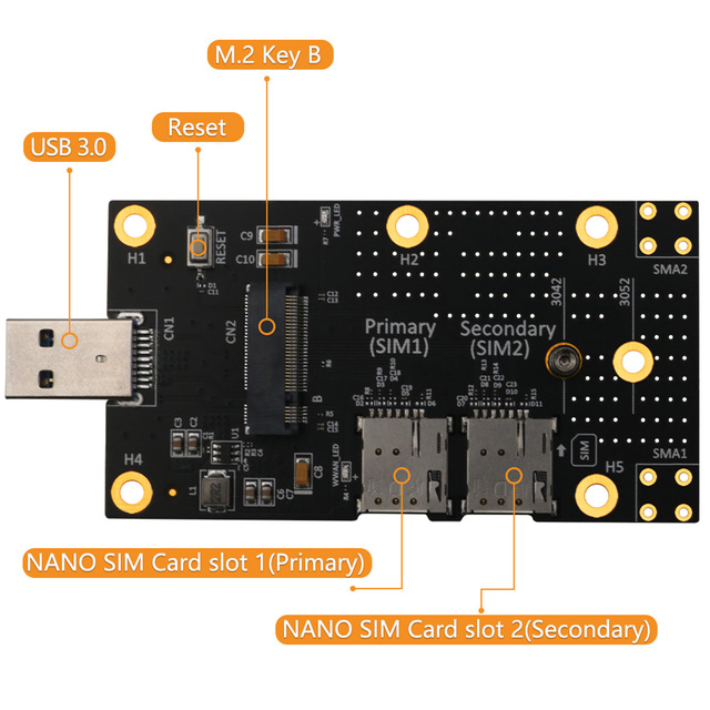 Karta rozszerzeń M.2 na USB 3.0 z dwoma gniazdami, karta NANO SIM, obsługa 3G/4G/5G, wifi - Wianko - 3