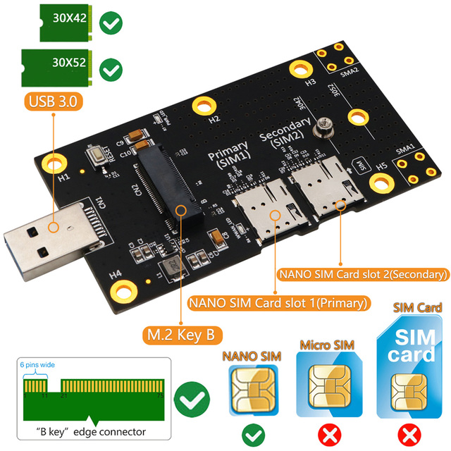 Karta rozszerzeń M.2 na USB 3.0 z dwoma gniazdami, karta NANO SIM, obsługa 3G/4G/5G, wifi - Wianko - 6