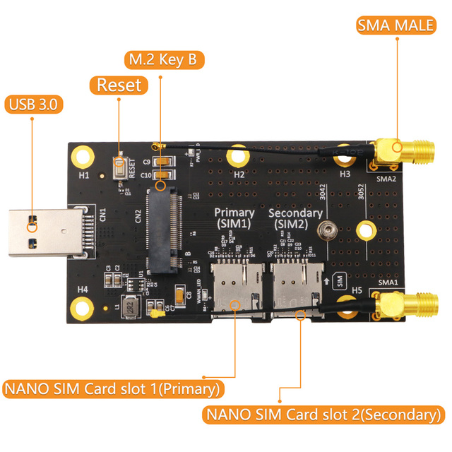 Karta rozszerzeń M.2 na USB 3.0 z dwoma gniazdami, karta NANO SIM, obsługa 3G/4G/5G, wifi - Wianko - 13