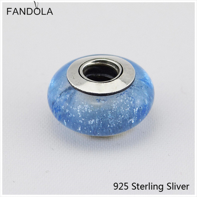 Niebieski koralik Charm z fluorescencyjnym szkłem Murano z 925 Sterling Silver dla bransoletki DIY dla kobiet - Wianko - 10