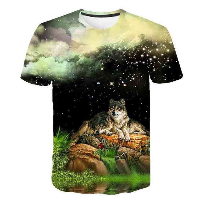 Koszulka dziecięca 3D z wilczym księżycem, letnia, krótki rękaw, dla chłopców i dziewczynek, modna, drukowana, rozmiar 4-14T - Wianko - 7
