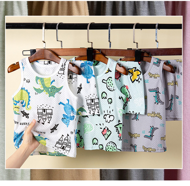 Nowe letnie zestawy dziecięcej odzieży plażowej - moda wakacyjna dla niemowląt: dziewczynki i chłopcy, wzór maluch bez rękawów - Wianko - 7