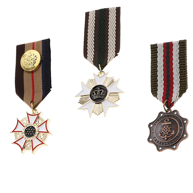Medal z wstążką, jednolita broszka w stylu marinistycznym, dla mężczyzn, chłopców i dzieci w stylu Cosplay (3 sztuki) - Wianko - 1