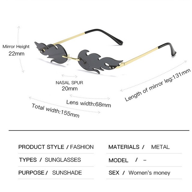 Funny Flame – okulary przeciwsłoneczne damskie bezramkowe, fala wąska, retro, UV400, do roweru - Wianko - 8