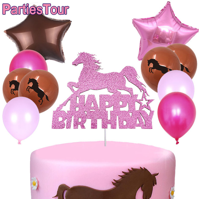 Dekoracja imprezy tematycznej - Różowy brokatowy balon w kształcie konia z topperem urodzinowym dla Cowgirl - Wianko - 7