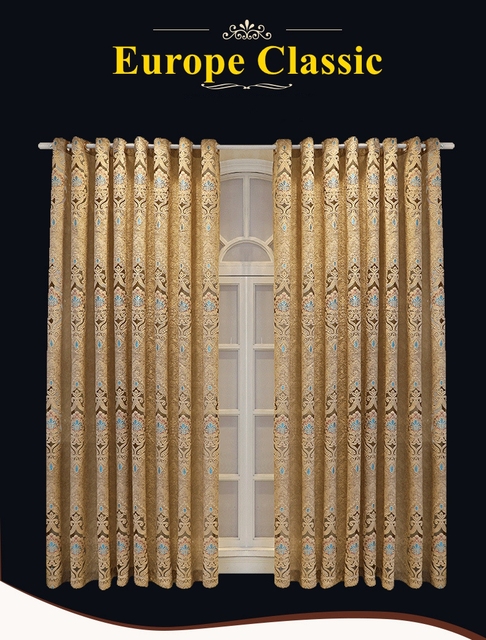 Zasłony haftowane złoto-brązowym woalowe do salonu Villa i sypialniane żakardowe zasłony szklane drzwi - Wianko - 7