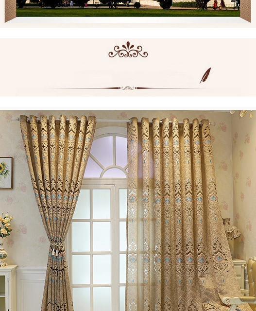 Zasłony haftowane złoto-brązowym woalowe do salonu Villa i sypialniane żakardowe zasłony szklane drzwi - Wianko - 10