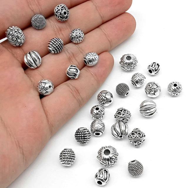 Zestaw 10 sztuk okrągłych luźnych koralików z stopu do biżuterii DIY - Wianko - 1