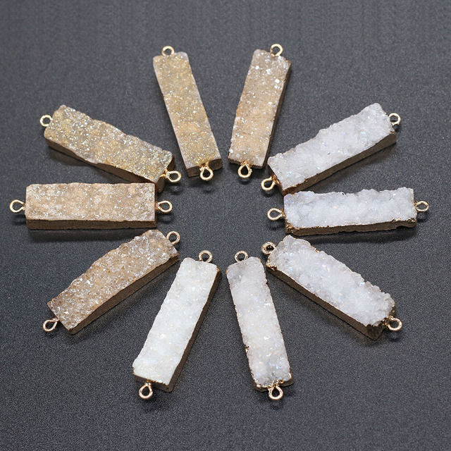 Kamień naturalny agat w kształcie prostokąta, złącze wisiorka z podwójnym otworem, charms do biżuterii DIY - 10x43mm - Wianko - 1