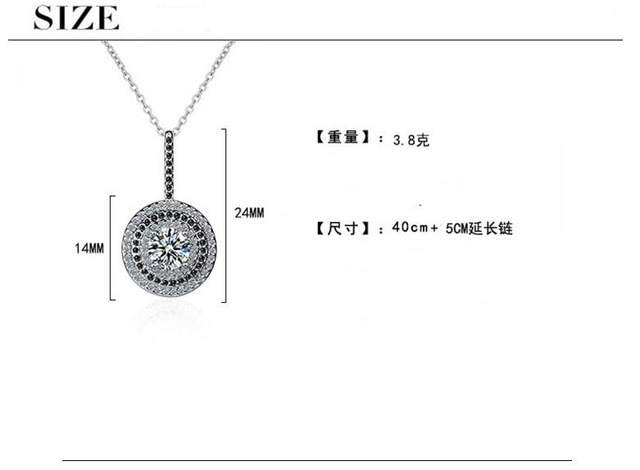 Solidny naszyjnik damska mała biżuteria ślubna - 925 Sterling Silver, czarny Spinel, wisiorek z okrągłym kszykiem, pieczęć 925 - Wianko - 1
