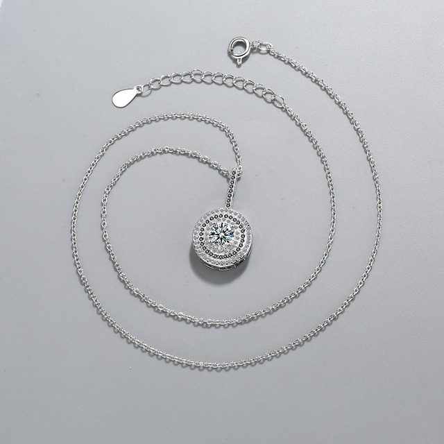 Solidny naszyjnik damska mała biżuteria ślubna - 925 Sterling Silver, czarny Spinel, wisiorek z okrągłym kszykiem, pieczęć 925 - Wianko - 4