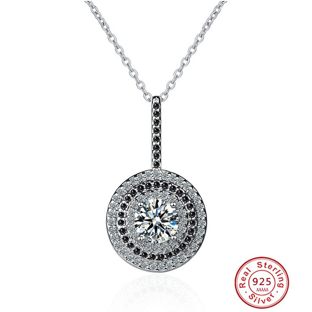 Solidny naszyjnik damska mała biżuteria ślubna - 925 Sterling Silver, czarny Spinel, wisiorek z okrągłym kszykiem, pieczęć 925 - Wianko - 2