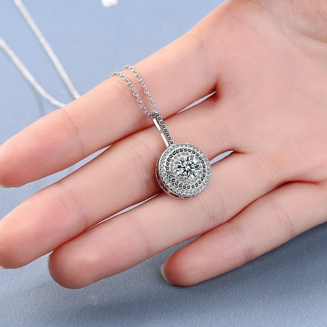 Solidny naszyjnik damska mała biżuteria ślubna - 925 Sterling Silver, czarny Spinel, wisiorek z okrągłym kszykiem, pieczęć 925 - Wianko - 6