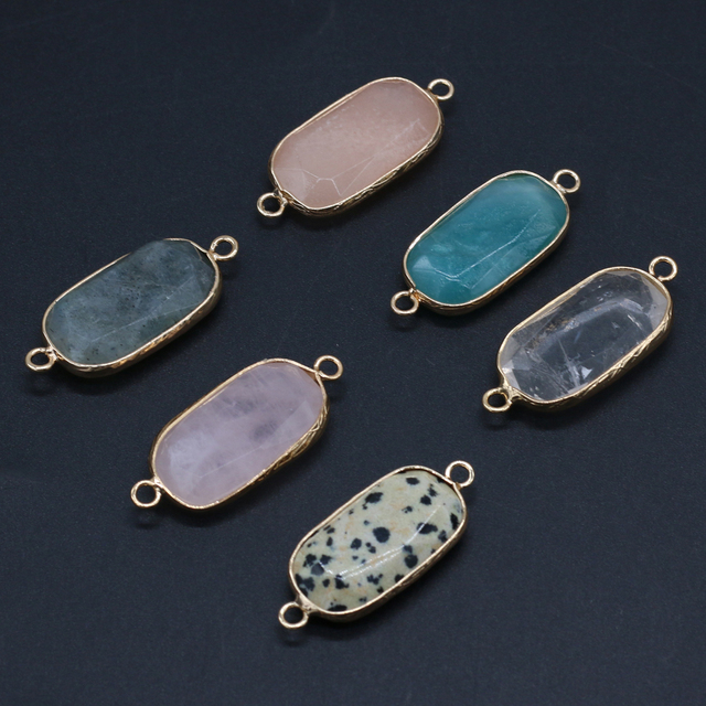 Charms z naturalnego kamienia - Złącze podwójny otwór, kwarc różowy amazonit, wisiorek do biżuterii - 15x35mm - Wianko - 3