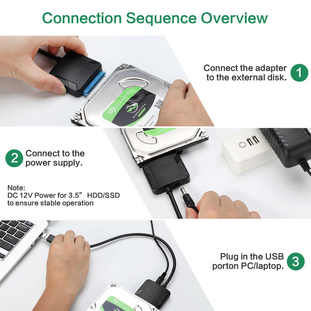 Kabel konwertera USB 3.0 do SATA 3 dla dysków twardych 2.5 i 3.5 HDD/SSD - adapter Samsung, Seagate, WD - Wianko - 12