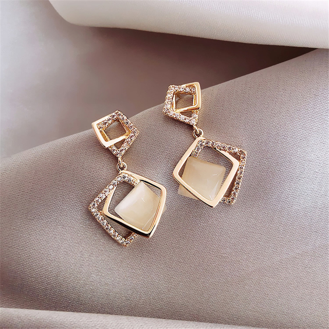 Nowoczesne, geometryczne kolczyki wiszące Opal dynda z koreańskim stylem dla kobiet – LATS Bijoux 2020 modna biżuteria - Wianko - 12
