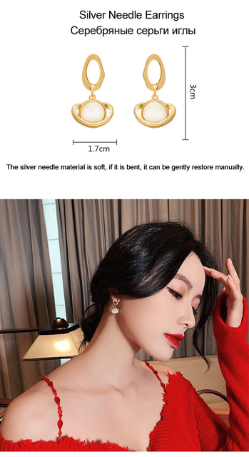 Nowoczesne, geometryczne kolczyki wiszące Opal dynda z koreańskim stylem dla kobiet – LATS Bijoux 2020 modna biżuteria - Wianko - 31