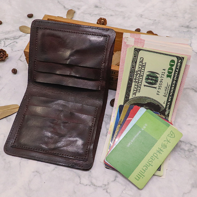 Portfel męski z prawdziwej skóry Vintage, krótki model, pomarszczony wygląd, Bifold, z pionową kieszenią na karty kredytowe i woreczkiem na pieniądze - Wianko - 5