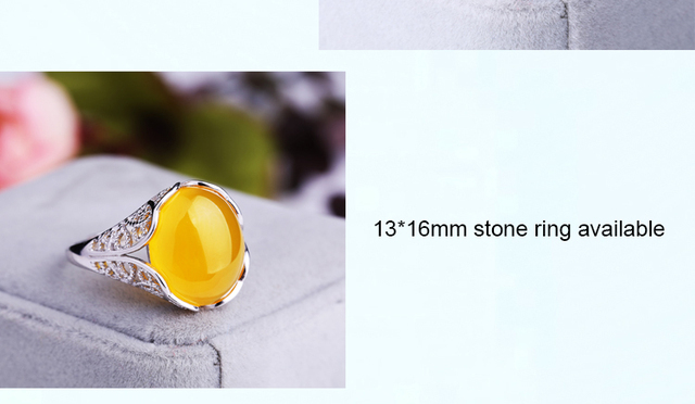 Pierścień Cabochon 12*16mm Srebro Kolor 925 Białe Złoto dla Biżuterii- Opal Agat Turkus - Wianko - 2
