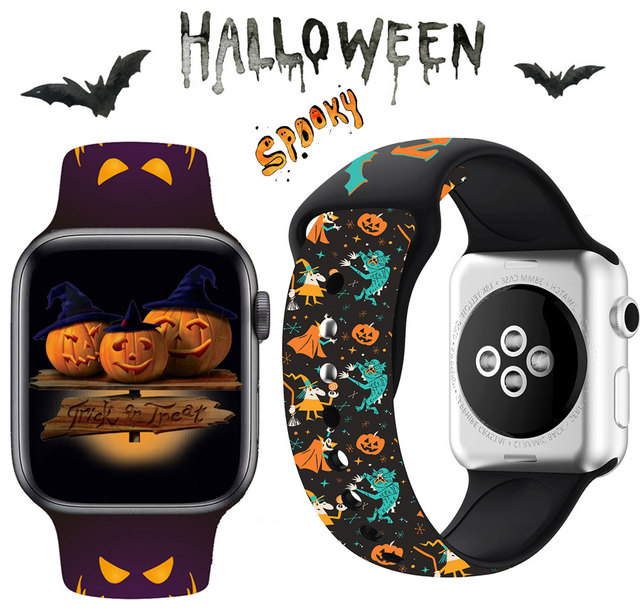 Halloween specjalny pasek silikonowy Apple Watch do iWatch 7 6 SE 5 4 3 2 45mm 41mm 44mm 40mm 42mm 38mm (drukowane pasmo) - Wianko - 1