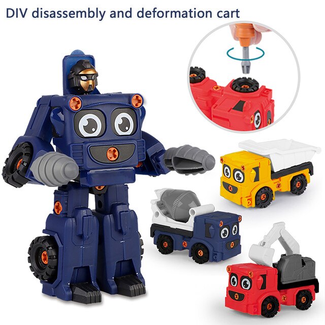 Zmontowany ręcznie model samochodu inżynieryjnego dla dzieci - zestaw puzzli do demontażu i montażu, deformująca się zabawkowa figurka robota- Juguete - Wianko - 10