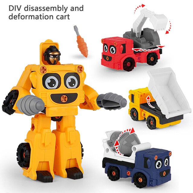 Zmontowany ręcznie model samochodu inżynieryjnego dla dzieci - zestaw puzzli do demontażu i montażu, deformująca się zabawkowa figurka robota- Juguete - Wianko - 12
