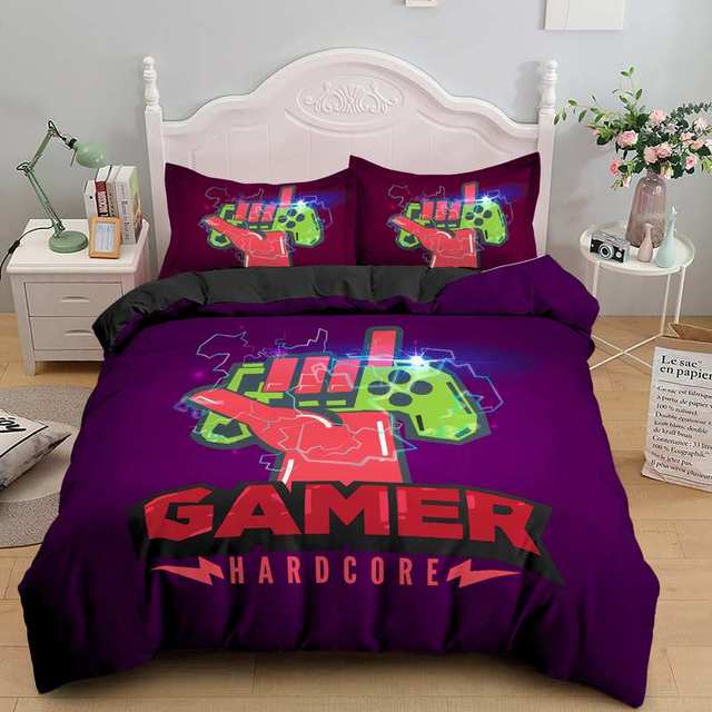 Zestaw pościeli Gamepad dla chłopców - 2/3 sztuki + poszewki na poduszki - Gamer zestaw narzut na łóżko - Wianko - 14