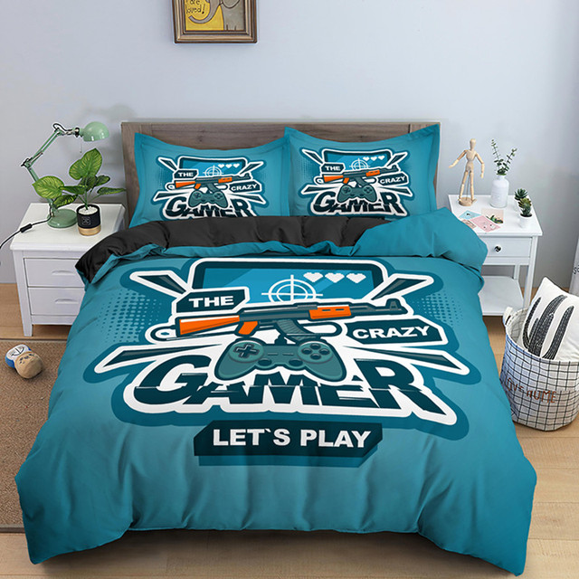 Zestaw pościeli Gamepad dla chłopców - 2/3 sztuki + poszewki na poduszki - Gamer zestaw narzut na łóżko - Wianko - 15