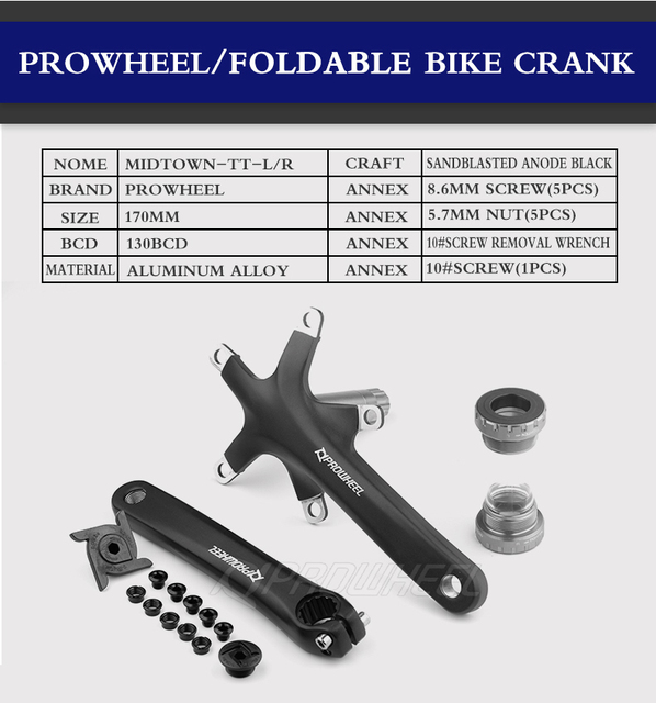 Korba rowerowa PROWHEEL 130 BCD 170/172.5mm z BB wspornikiem dolnym, do jazdy szosowej i składanej na rowerze - Wianko - 5