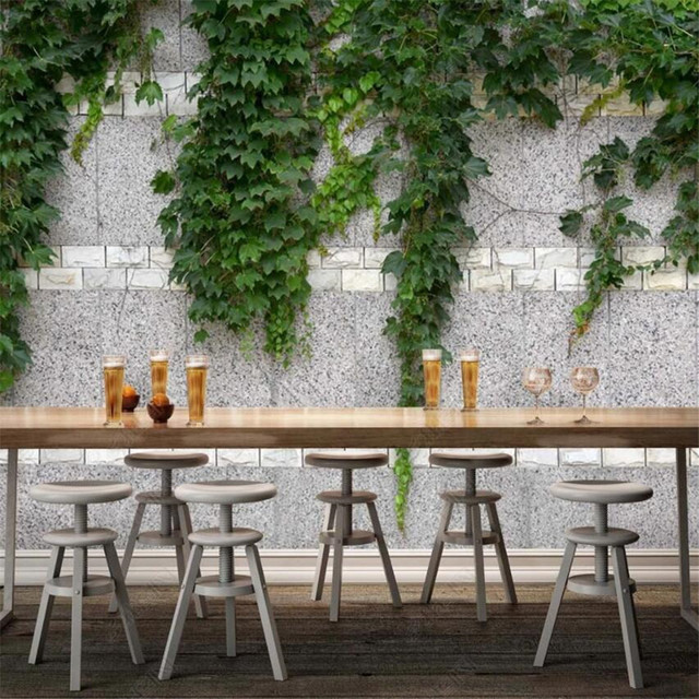 Ściana cementowa winorośli zielone rośliny - fototapeta 3D do wnętrz, motyw winogron, samoprzylepne tapety - Wianko - 1