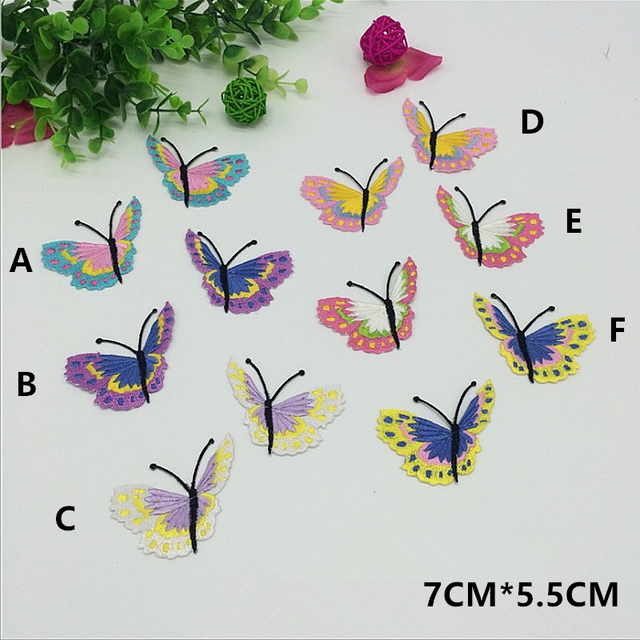 6 sztuk haftowane łatki motyl w różnych kolorach do aplikacji na koszulki, kowbojskie stroje, czapki - CA84 - Wianko - 1