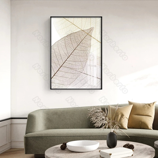 Obraz na płótnie w stylu skandynawskim - minimalistyczne kolorowe liście - Wianko - 5