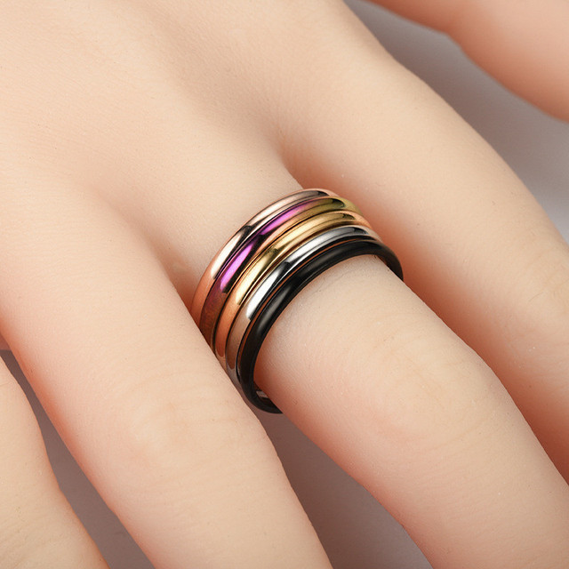 Pierścień ślubny tęczowy ze stali nierdzewnej dla kobiet w kolorze różowego złota i złota - Wianko - 11