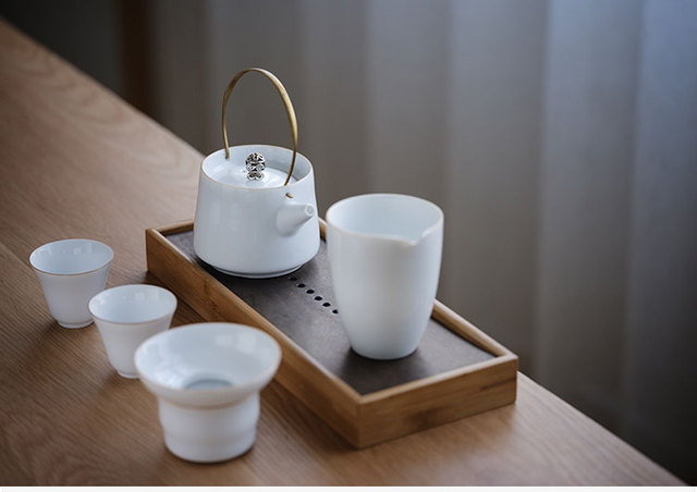 Ceramiczna taca do herbaty kung fu z bambusowym stolikiem - akcesoria do serwowania herbaty - Wianko - 1