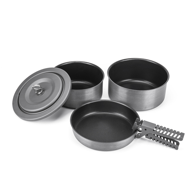 Zestaw 5 twardych anodyzowanych aluminium ze stopu garnków i patelni do smażenia z chwytakami naczynia do gotowania piknikowego - Wianko - 3