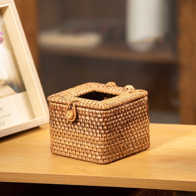 Eleganckie rattanowe pudełko na chusteczki - ręcznie robione, do przechowywania serwetek - Wianko - 4