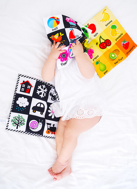 Książka zmiękczona dla niemowląt Baby Cartoon 3D Tail, czarno-białe czerwone zwierzę, dźwiękowy papier - Wianko - 24