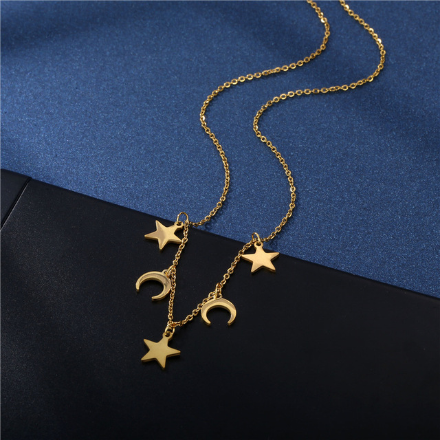 Naszyjnik choker ze stali nierdzewnej z jednoczęściowym złotym wisiorkiem gwiazdy i Księżycem, koreańska moda biżuteryjna dla kobiet - Wianko - 6