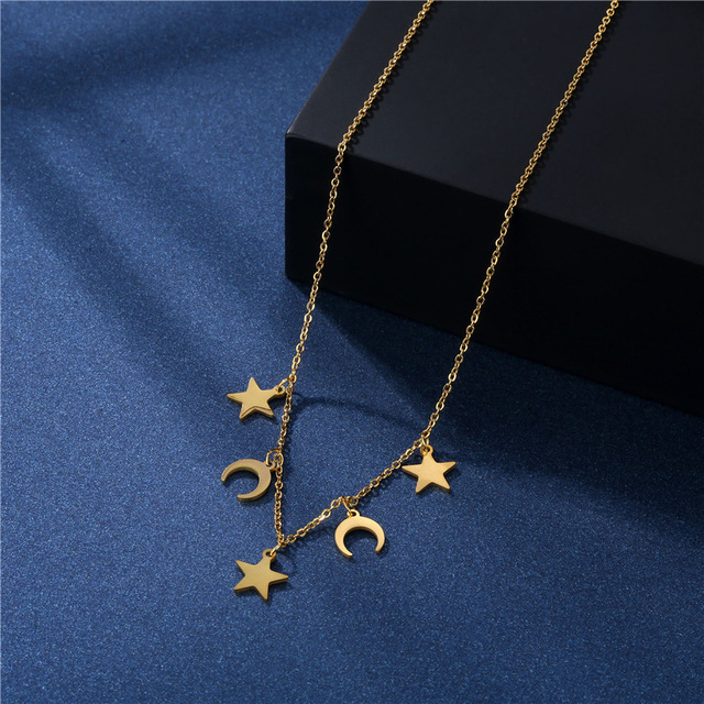 Naszyjnik choker ze stali nierdzewnej z jednoczęściowym złotym wisiorkiem gwiazdy i Księżycem, koreańska moda biżuteryjna dla kobiet - Wianko - 7