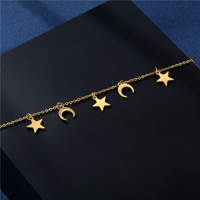 Naszyjnik choker ze stali nierdzewnej z jednoczęściowym złotym wisiorkiem gwiazdy i Księżycem, koreańska moda biżuteryjna dla kobiet - Wianko - 5
