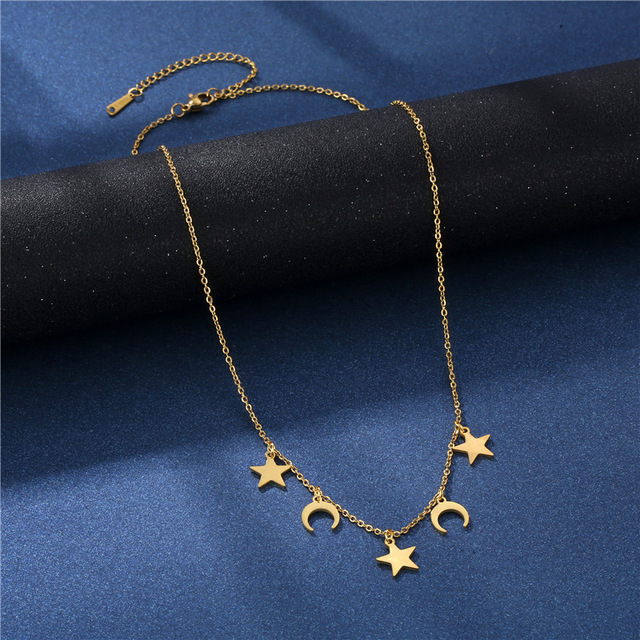 Naszyjnik choker ze stali nierdzewnej z jednoczęściowym złotym wisiorkiem gwiazdy i Księżycem, koreańska moda biżuteryjna dla kobiet - Wianko - 4