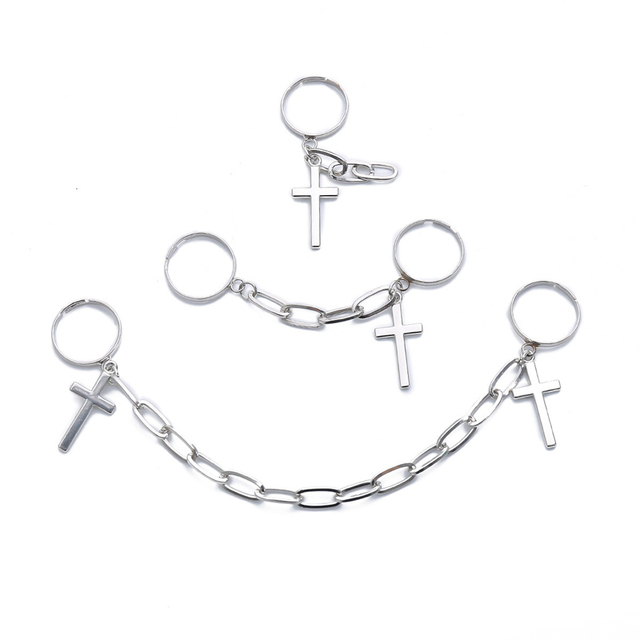 Pierścień punk z posrebrzanym krzyżem, regulowany łańcuszek na palec, biżuteria mężczyzn i kobiet w stylu retro rock, hip hop - Wianko - 32
