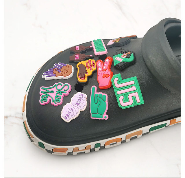 Ozdoba do butów PVC dla dziewczyny - czarna klamra zasady DIY - akcesorium śmieszne, magiczna dekoracja butów Jibz dla Croc Charms, dzieci, prezent na Boże Narodzenie - Wianko - 8